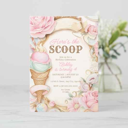 Ouderwetse ijsje roze ijs kaart (Staand voorkant)