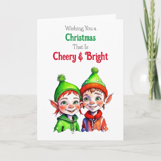 Ouderwetse Kerst Elf Cheery en Bright Feestdagen Kaart (Voorkant)