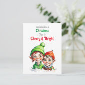 Ouderwetse Kerst Elven Vrolijk en helder Feestdagenkaart (Staand voorkant)