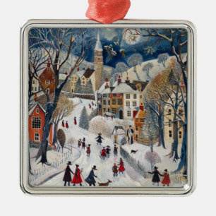 Ouderwetse Kerst in een Klein Dorp Metalen Ornament