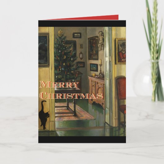 Ouderwetse kerst Kaart met een zwarte kat (Voorkant)