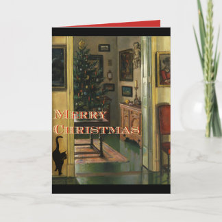 Ouderwetse kerst Kaart met een zwarte kat