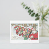 Ouderwetse kerst, kerstman met kinderen feestdagenkaart (Staand voorkant)