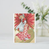 Ouderwetse kerst poinsettia dame feestdagenkaart (Staand voorkant)