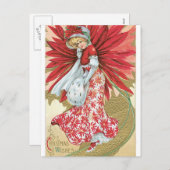 Ouderwetse kerst poinsettia dame feestdagenkaart (Voorkant / Achterkant)