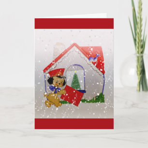 Ouderwetse kerst    Puppy Dog Mail Feestdagen Kaart