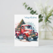 Ouderwetse kerst  rode vrachtwagen briefkaart (Staand voorkant)