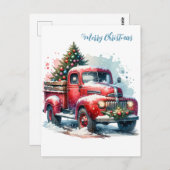 Ouderwetse kerst  rode vrachtwagen briefkaart (Voorkant / Achterkant)