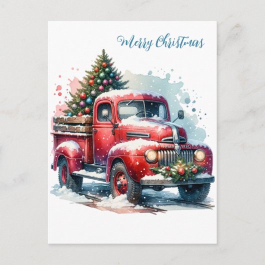 Ouderwetse kerst  rode vrachtwagen briefkaart (Voorkant)