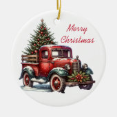 Ouderwetse kerst rode vrachtwagen keramisch ornament (Voorkant)