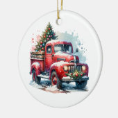 Ouderwetse kerst  rode vrachtwagen keramisch ornament (Links)
