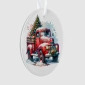 Ouderwetse kerst  rode vrachtwagen ornament (voorkant)