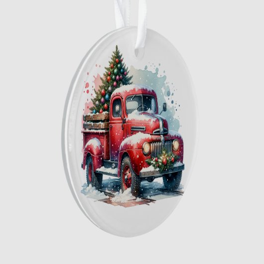 Ouderwetse kerst  rode vrachtwagen ornament (voorkant)
