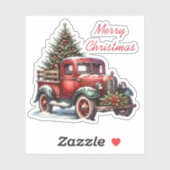 Ouderwetse kerst  rode vrachtwagen sticker (Vel)
