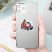 Ouderwetse kerst  rode vrachtwagen sticker (Telefoon)