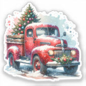 Ouderwetse kerst  rode vrachtwagen sticker (Voorkant)