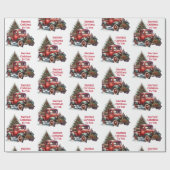 Ouderwetse kerst rode vrachtwagens cadeaupapier (Vlak)