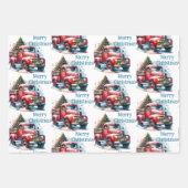 Ouderwetse kerst rode vrachtwagens inpakpapier vel (Voorkant 3)