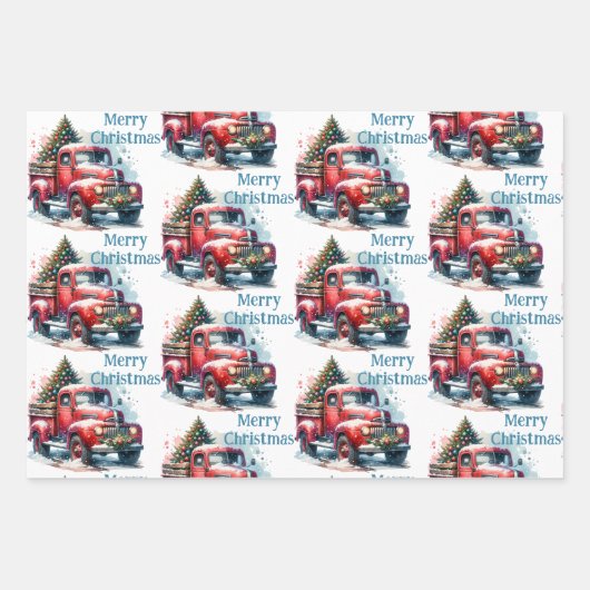 Ouderwetse kerst  rode vrachtwagens inpakpapier vel (Voorkant 3)