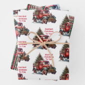 Ouderwetse kerst  rode vrachtwagens inpakpapier vel (In situ)