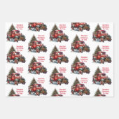 Ouderwetse kerst rode vrachtwagens inpakpapier vel (Voorkant)