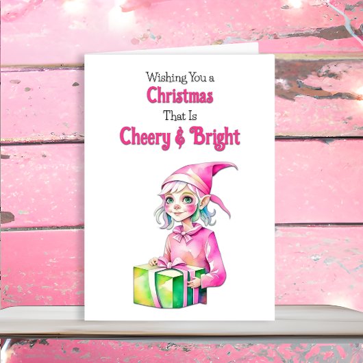Ouderwetse Kerst Roze Elf Feestdagen Kaart