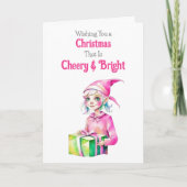 Ouderwetse Kerst Roze Elf Feestdagen Kaart (Voorkant)