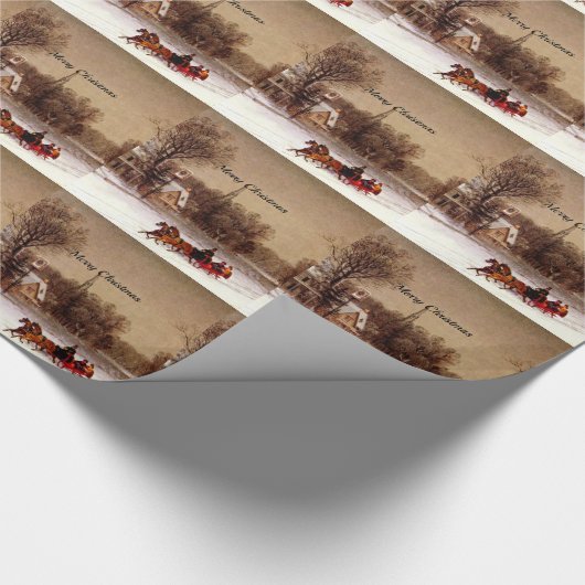 Ouderwetse Kerst slee-rit, winterlandschap Cadeaupapier (Hoek)