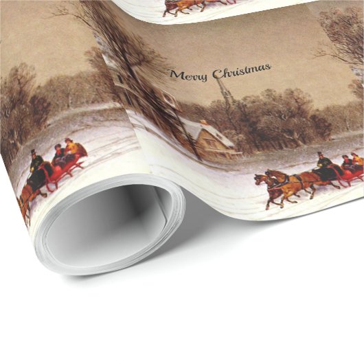 Ouderwetse Kerst slee-rit, winterlandschap Cadeaupapier (Rol Hoek)