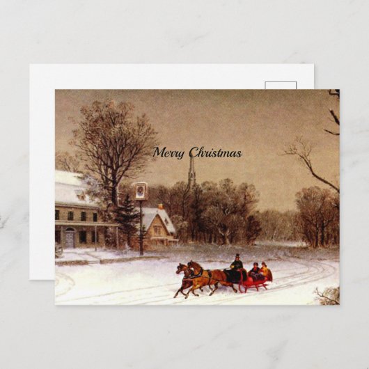 Ouderwetse Kerst slee-rit, winterse scène Feestdagenkaart (Voorkant / Achterkant)