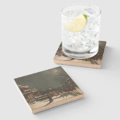 Ouderwetse kerstavondfeest stenen onderzetter (Zijkant)