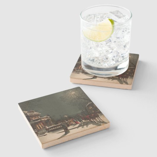 Ouderwetse kerstavondfeest stenen onderzetter (Zijkant)