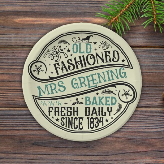 Ouderwetse Kerstbakkerij Santa Cookie Papieren Bordje