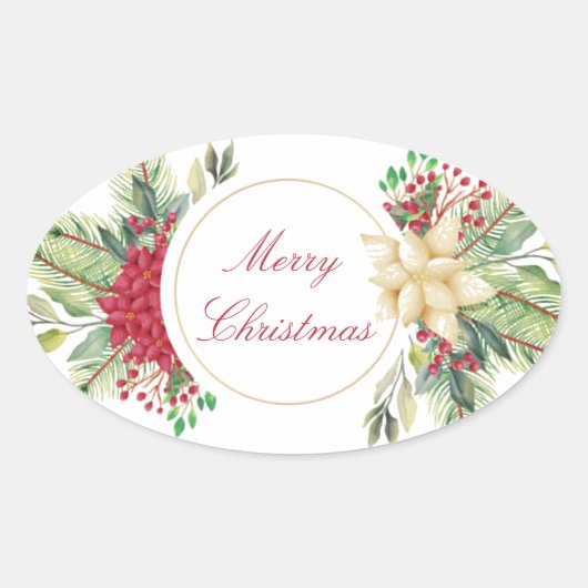 Ouderwetse Kerstbloemen Ovale Sticker (Voorkant)