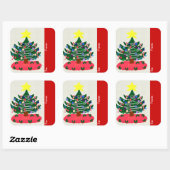 Ouderwetse kerstboom en ster vierkante sticker (Vel)