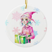Ouderwetse Kerstelfin in Roze  Keramisch Ornament (Voorkant)