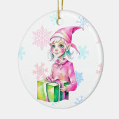 Ouderwetse Kerstelfin in Roze  Keramisch Ornament (Links)