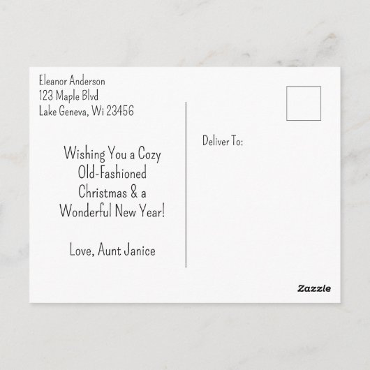 Ouderwetse kerstgroeten briefkaart (Achterkant)