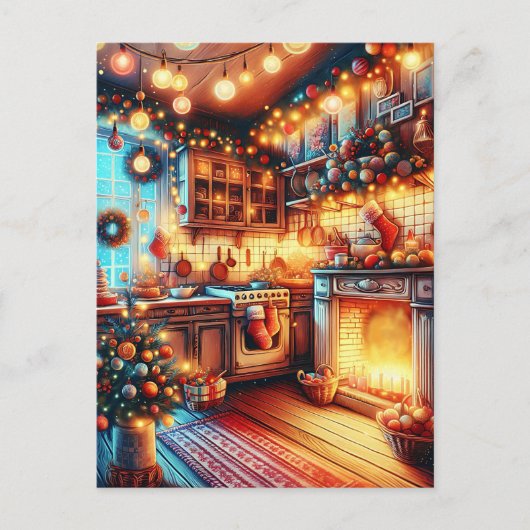 Ouderwetse kerstgroeten briefkaart (Voorkant)