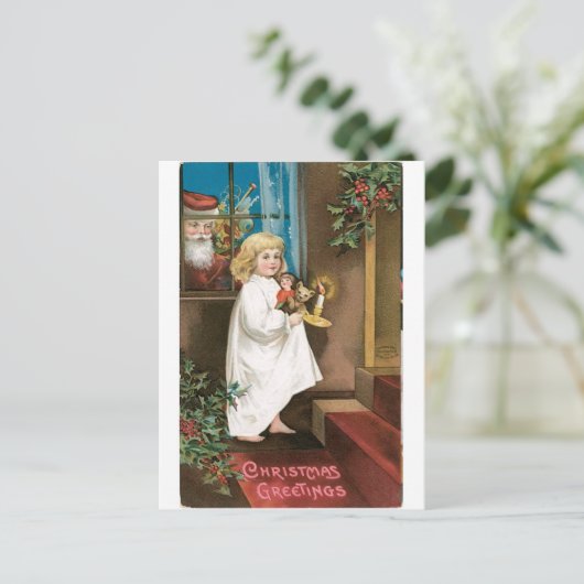 Ouderwetse kerstgroeten feestdagenkaart (Staand voorkant)