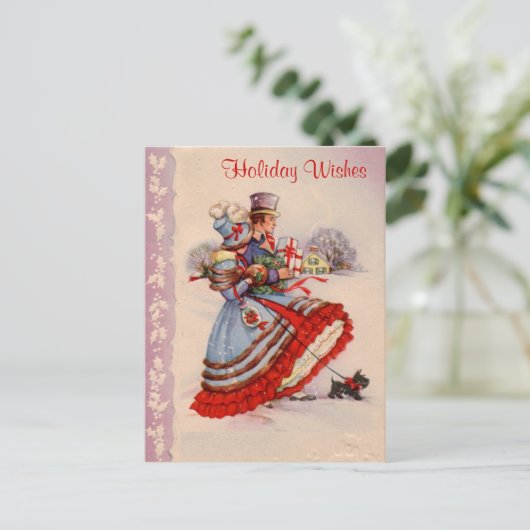 Ouderwetse kerstinkopen Briefkaart (Staand voorkant)