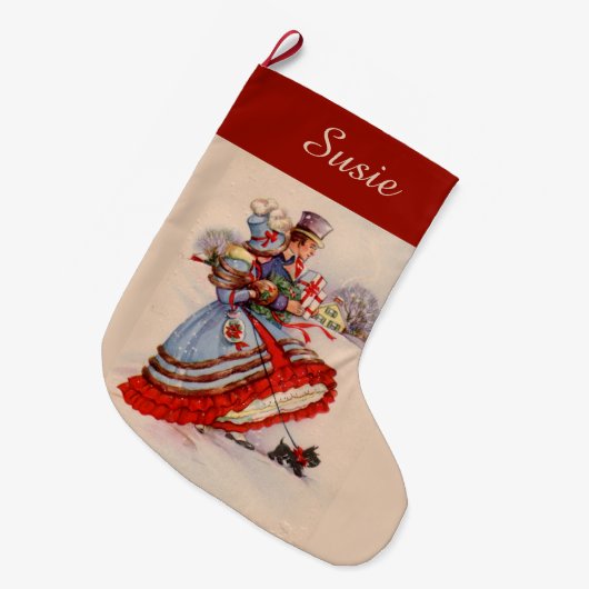 Ouderwetse kerstinkopen grote kerstsok (Voorkant (Hangend))