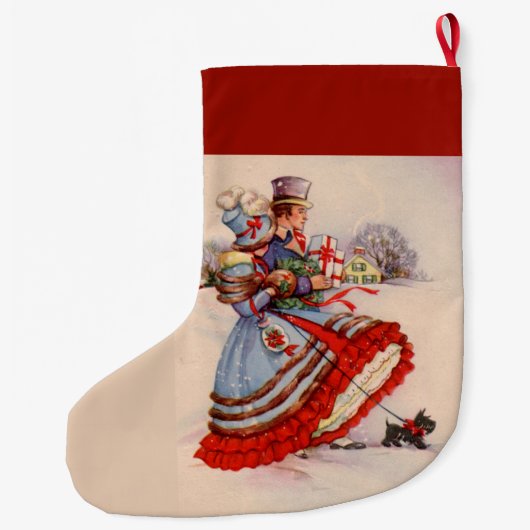 Ouderwetse kerstinkopen grote kerstsok (Achterkant)