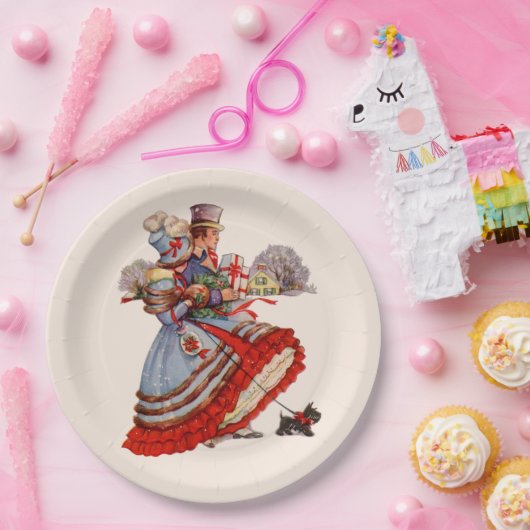 Ouderwetse kerstinkopen papieren Borden Papieren Bordje (Feest)