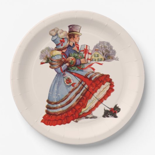 Ouderwetse kerstinkopen papieren Borden Papieren Bordje (Voorkant)