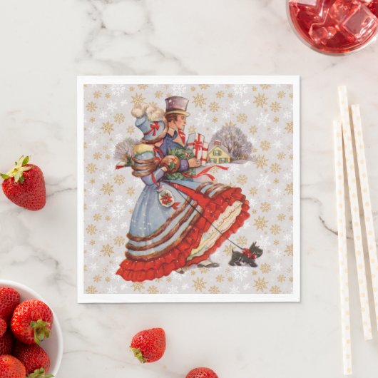 Ouderwetse kerstinkopen papieren Borden Servet (Insitu)