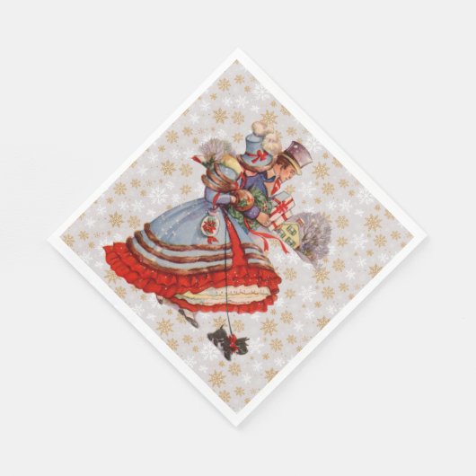 Ouderwetse kerstinkopen papieren Borden Servet (Hoek)