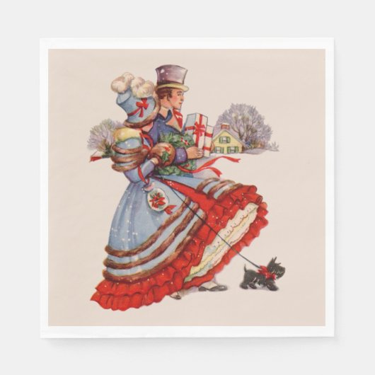 Ouderwetse kerstinkopen servet (Voorkant)