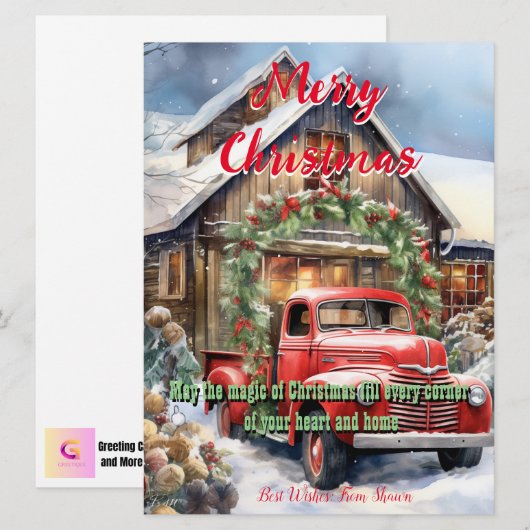 ouderwetse kerstkaartPlatte Kaart (Voorkant / Achterkant)