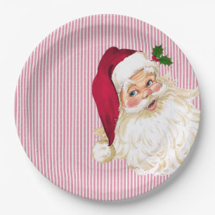 Ouderwetse Kerstman Cranberry Streep Papieren Bordje